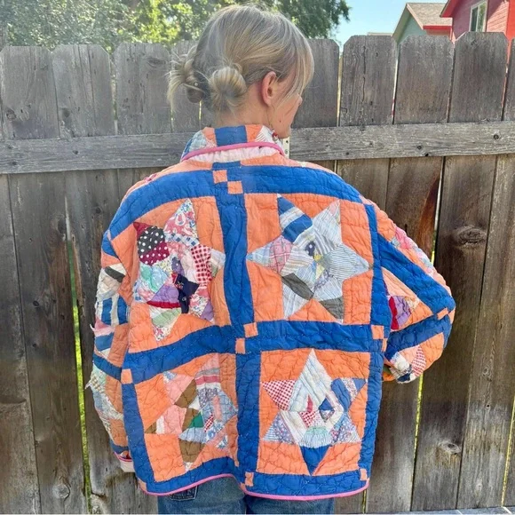 Vintage Hand-Stitched Handmade Quilt Jacket - Picture 4 of 5